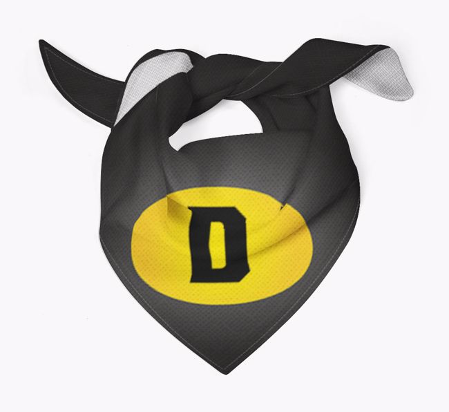 Super Hero Black and Yellow Cape: Personalized {breedFullName} Bandana